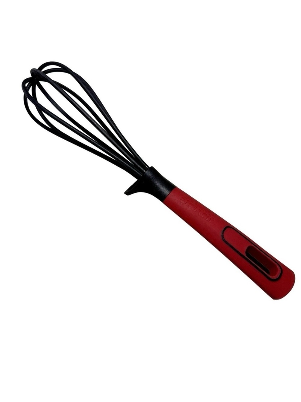 Kitchen Whisk Built In Rest Black Red Heat Resistant Soft Grip BPA Free Nonstick
